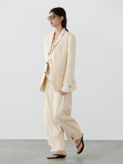 Massimo Dutti Брюки от костюма из смесовой льняной ткани с пуговицами, кремовый