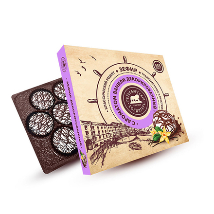 Зефир Белые Ночи с ароматом ванили декор глазурь (картон) 205г