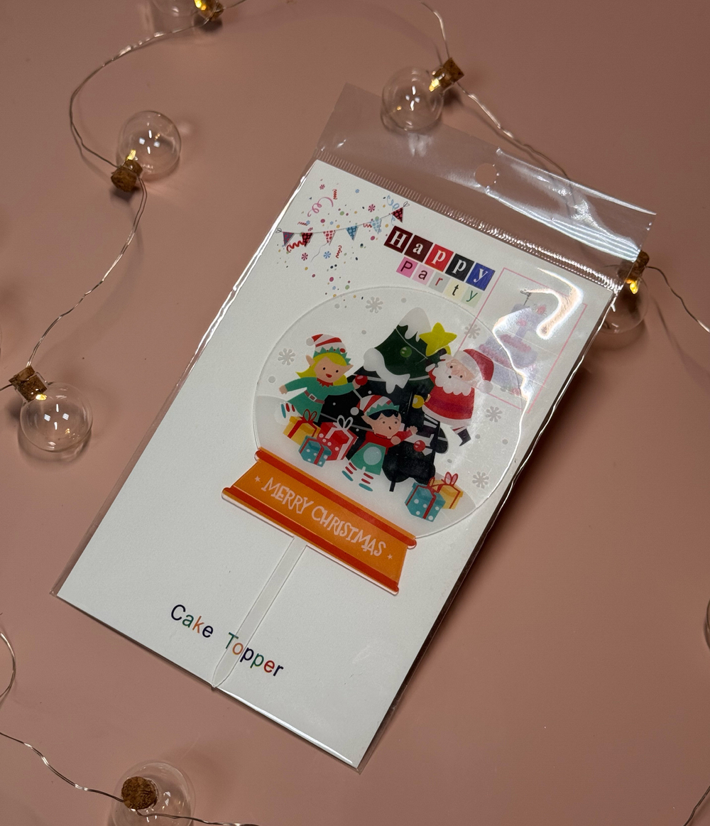 Топпер для торта «Merry Christmas» Санта с эльфами