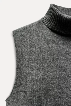 ZARA ТОП ИЗ МЯГКОЙ ТКАНИ С ВЫСОКИМ ВОРОТНИКОМ, ТЕМНЫЙ АНТРАЦИТ