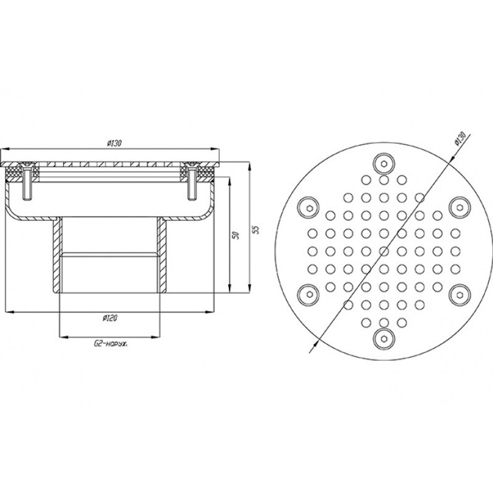 Плато аэромассажное д.120 (плёнка) G2" (наруж.) нерж. AISI-304