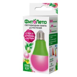LED-A60-15W-SPSB-E27-CL PLP30GR Лампа светодиодная для растений. Форма A. прозрачная. Спектр для рассады и цветения. Картон. ТМ ФитоЛето