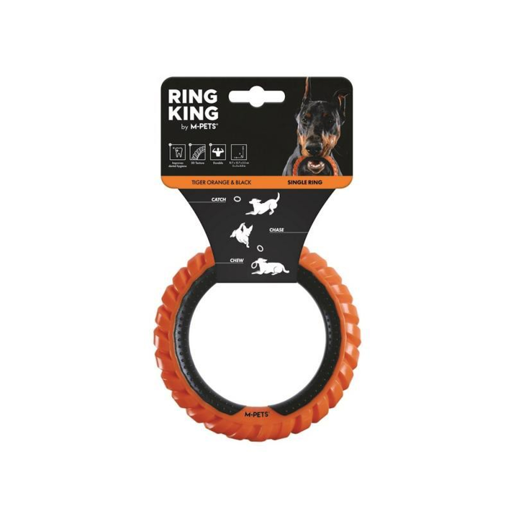 M-PETS Игрушка для собак кольцо RING KING одинарное, цвет черный/оранжевый