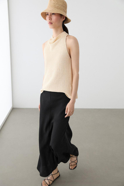 Massimo Dutti Прямая льняная юбка миди, черный