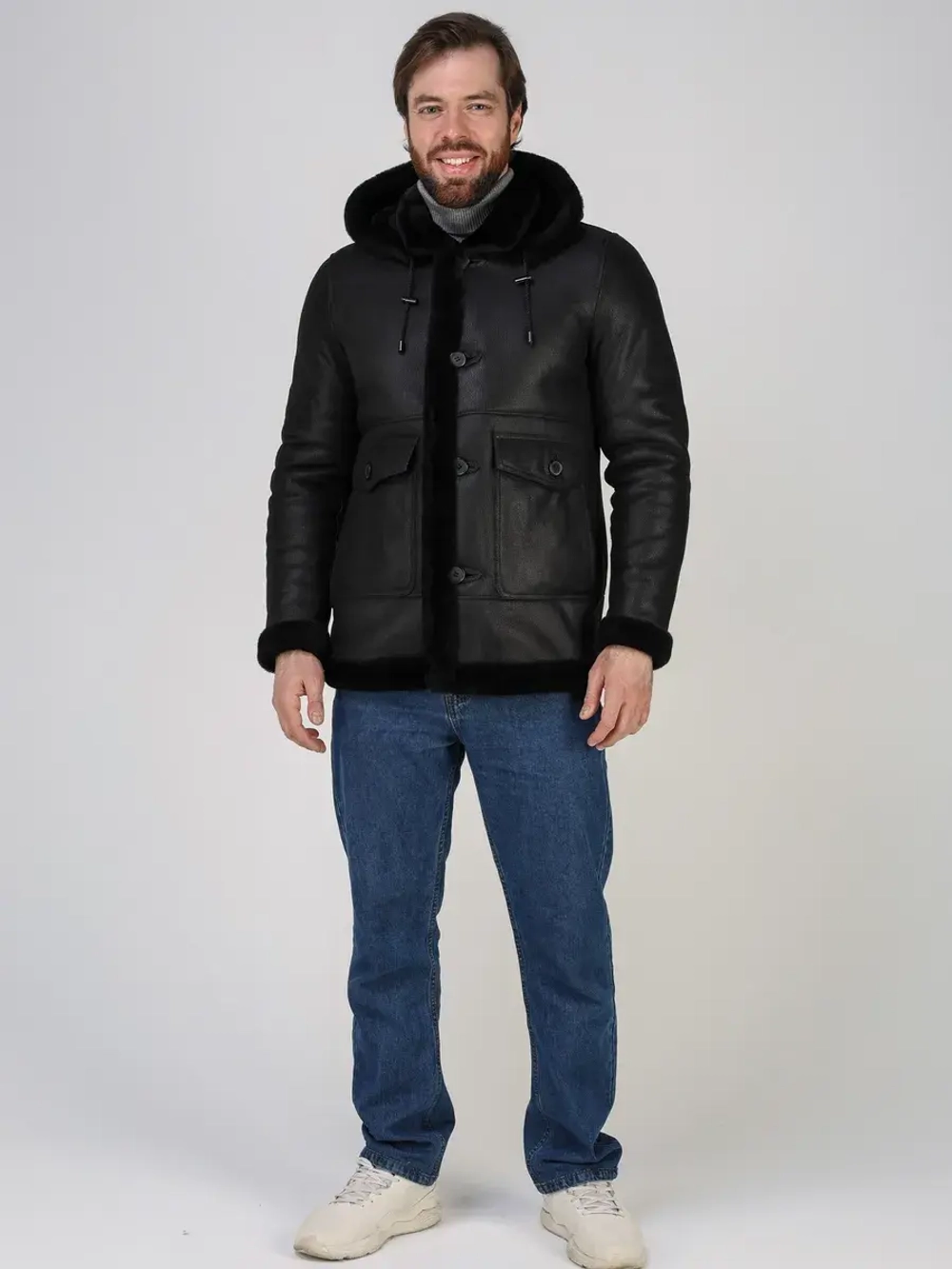 Дубленка зимняя куртка натуральная с капюшоном