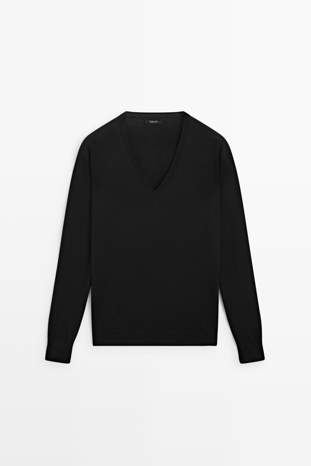 Massimo Dutti Джемпер из шерсти с V-образным вырезом, черный