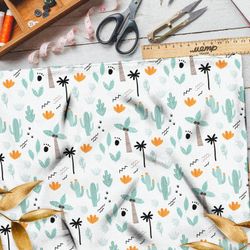 Ткань кулирная гладь пальмы и кактусы