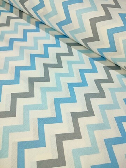 Ткань ранфорс (поплин люкс) "Зигзаг голубой"