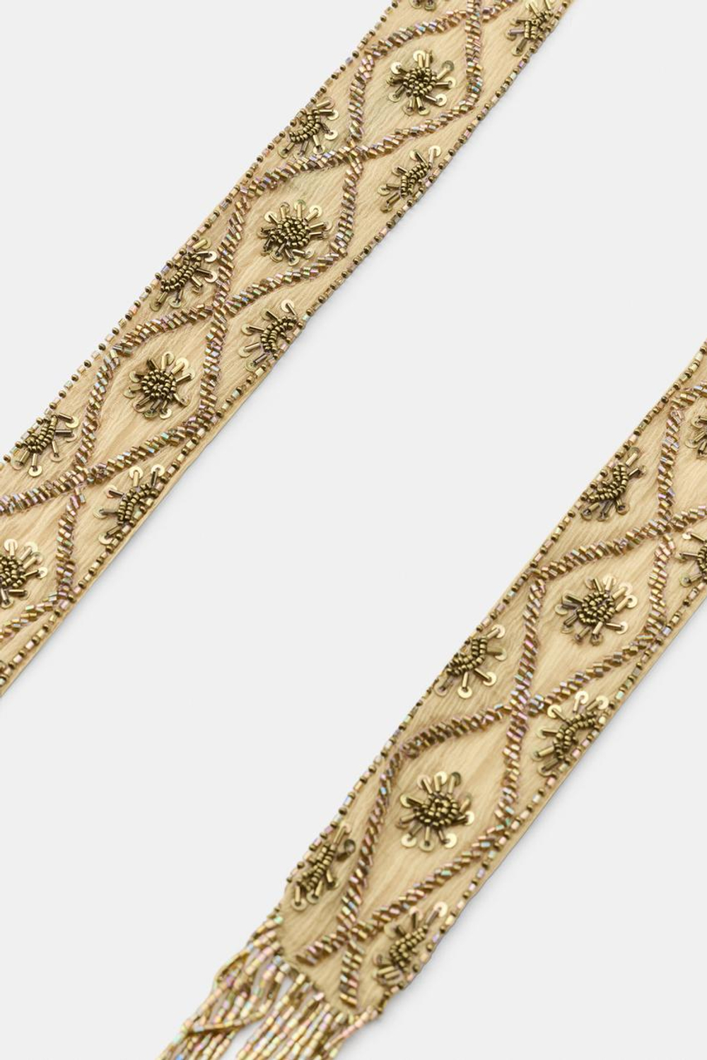 ZARA БАНДАНА С БУСИНАМИ И БАХРОМОЙ, ЗОЛОТИСТЫЙ