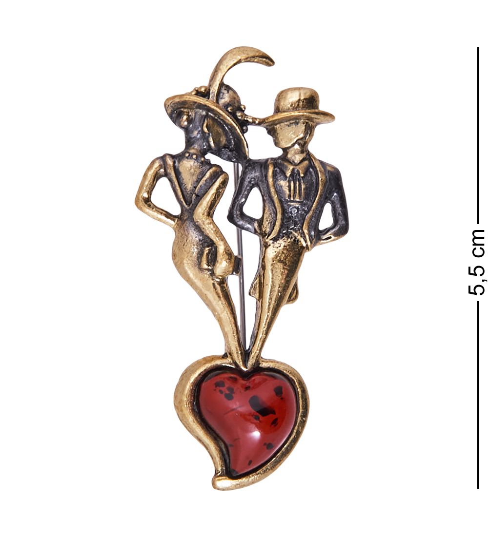 AM-3848 Брошь «Светский раут» (латунь, янтарь)