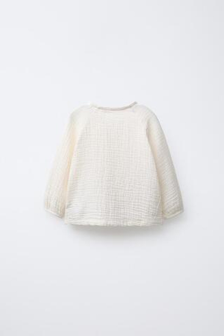 ZARA РУБАШКА ИЗ ТКАНИ БАМБУЛА, ЭКРЮ