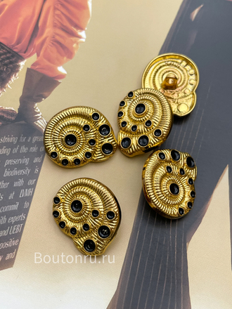 Пуговицы Скиапар. золотистые с черной эмалью в форме ракушки