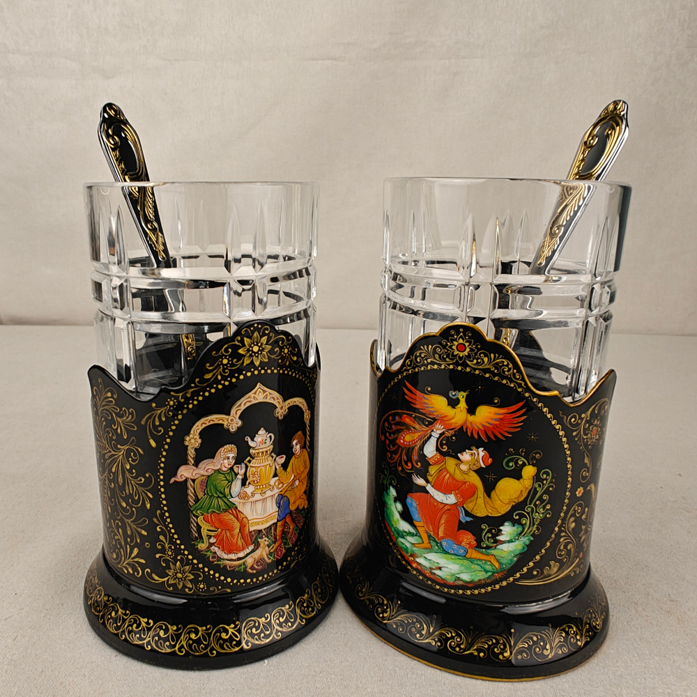 Чайный набор подстаканников "Русские сказки" (ручная роспись Палех) №19