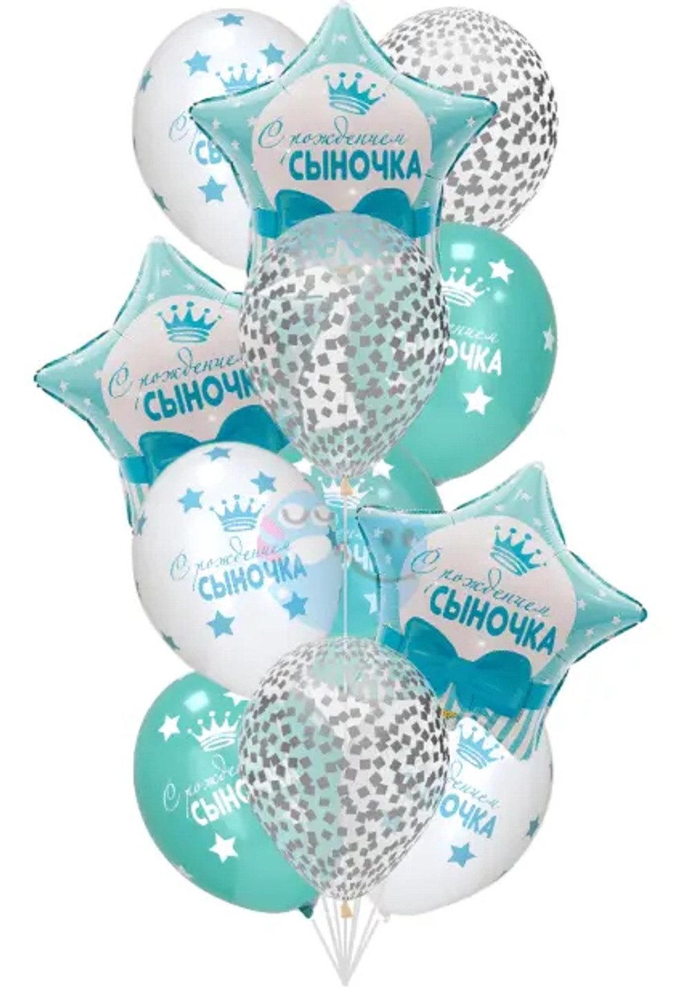 Фонтан на выписку для мальчика из 12 воздушных шаров с гелием