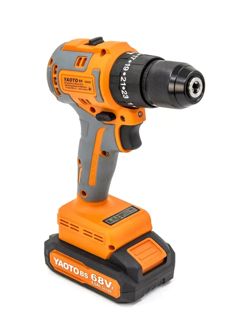 Аккумуляторный шуруповёрт-дрель YAOTO BS 68VF с бесщёточным двигателем и комплектом 2 АКБ