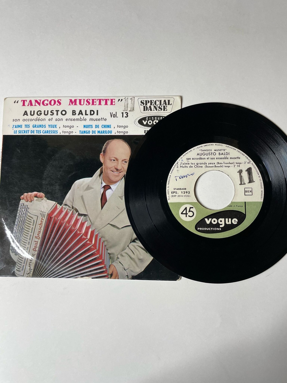 Винтажная виниловая пластинка LP Augusto Baldi Son Accordeon Et Son Ensemble Musette Vol. 13 Tangos Musette (France 1975) 7 дюймов