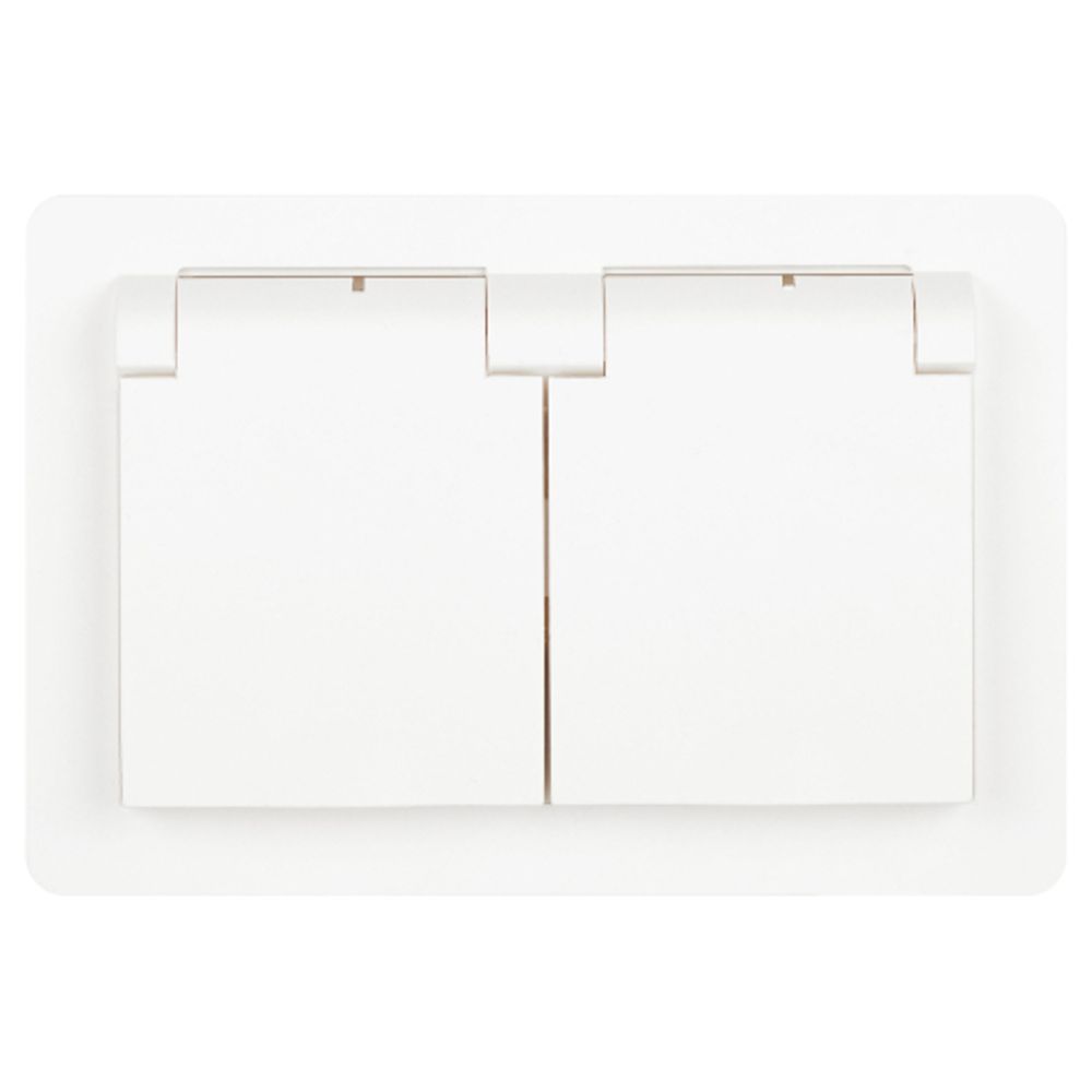 Розетка Intro Style 7-210-01 двойная с заземлением 2х2P+E Schuko с крышкой шторками 16А-250В СУ IP44 белый | Intro