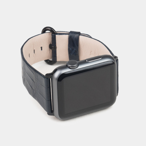Ремешок для Apple Watch 44/45/46 mm из кожи крокодила, синего цвета