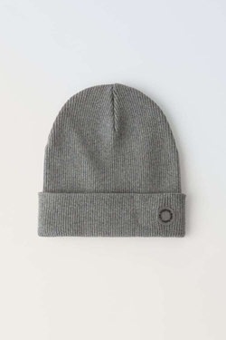 ZARA ХЛОПКОВАЯ ШАПКА-БИНИ В РУБЧИК, МЯГКИЙ СЕРЫЙ