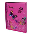 Блокнот в футляре 17,0 см * 22,5 см, гребень, Alingar, мел.картон, глиттер., апплик., замочек, 60 л., линия, "бабочки", розовый