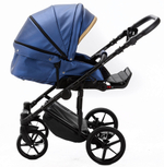 Детская коляска Adamex Rimini Deluxe 2 в 1 RI240 СИН.ПЕРЛ.КОЖА+ЗОЛОТО.ОТДЕЛКА