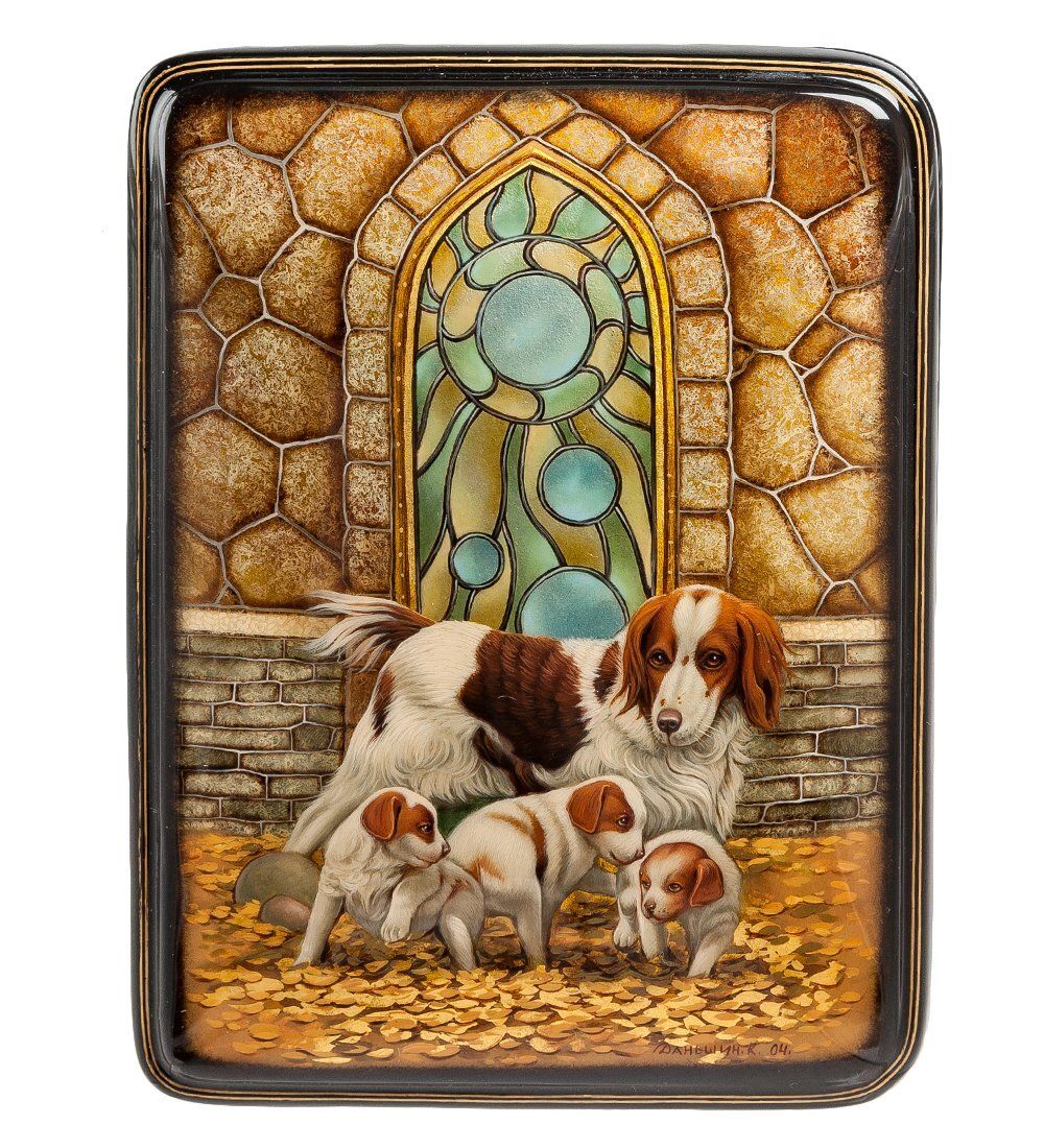 Народные промыслы ШК-65/ 5 Шкатулка «Собаки» исп. Даньшин