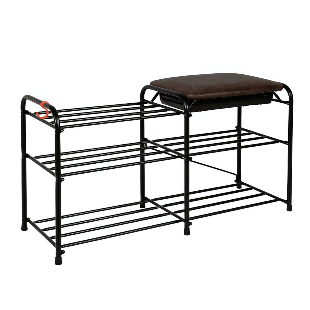 Подставка для обуви 2-х полочная 80 "Альфа 33" с сиденьем с ящиком черный