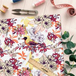 Ткань флис птички на ветках