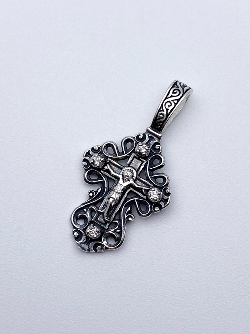 Крест из серебра/Чернение/Со вставкой из фианитов/Покров ПБ