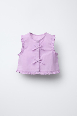 ZARA РУБАШКА С БАНТИКАМИ, СИРЕНЕВЫЙ