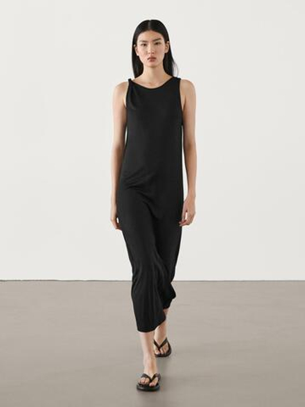 Massimo Dutti ПЛАТЬЕ МИДИ НА БРЕТЕЛЯХ С УЗЛАМИ, ЧЕРНЫЙ