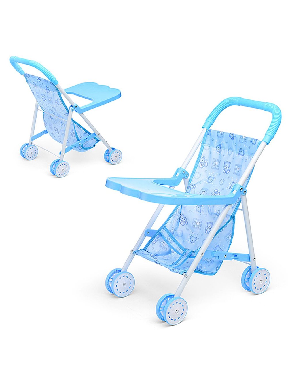 Коляска кукольная, складная, голубая, с принтом (CS6819BL)