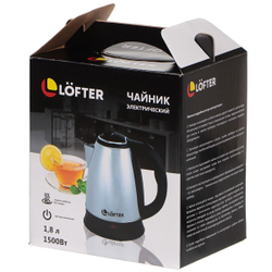 Чайник электрический Lofter, D02, глянец, 1.8 л, 1500 Вт, скрытый нагревательный элемент, металл