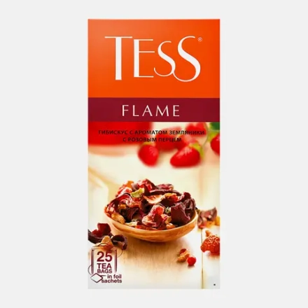 Чайный напиток Tess Flame Гибискус с ароматом земляники и розовым перцем 25пакетиков 50г