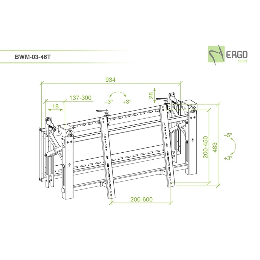 ErgoFount BWM-03-46T Модульное настенное выдвижное крепление для видеостен из дисплеев диагональю 45–70'' (push in – pop out), черное