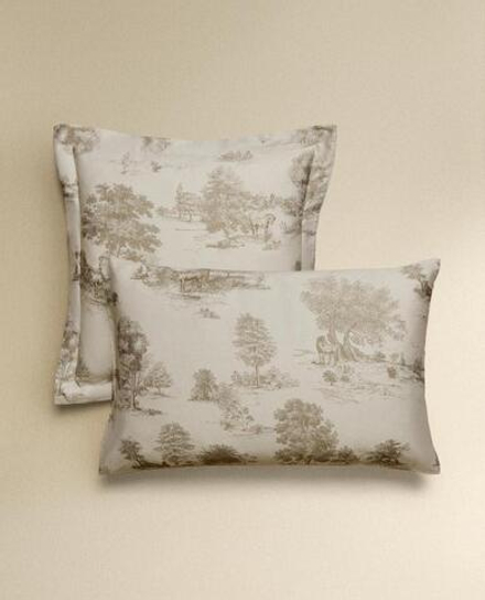 ZARA HOME НАВОЛОЧКА С ПРИНТОМ, СЕРЫЙ/БЕЖЕВЫЙ