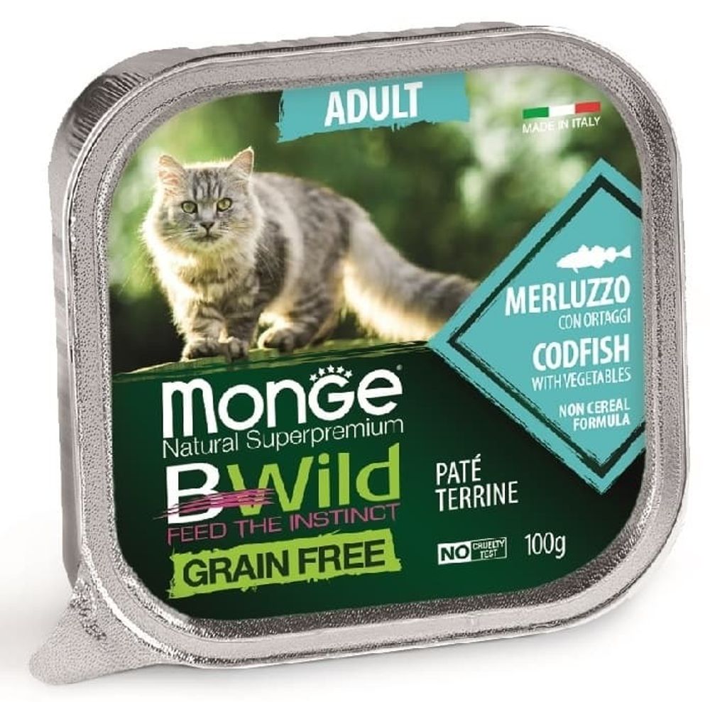 Monge Cat Bwild Graifree консервы из трески с овощами для кошек 100г