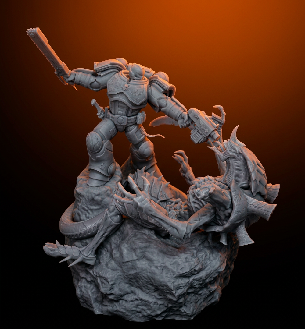 Фигурка, Космодесант Ультрамарин, Warhammer 40 000, высота композиции 21 см