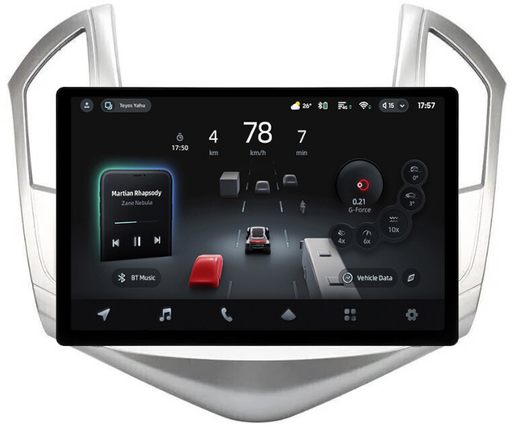 Магнитола для Chevrolet Cruze 1 2012-2015 (рамка серебро) - Teyes CC4-PRO монитор 13" 2K QLED на Android 13, Snapdragon 778G, 8+128, AI, CarPlay, DSP, 4G SIM-слот