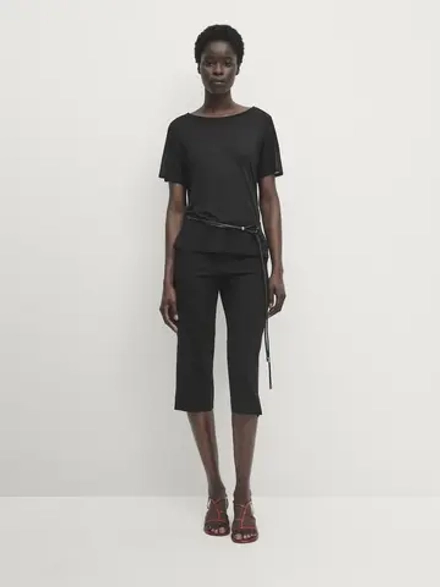 Massimo Dutti Футболка с круглым вырезом, черный