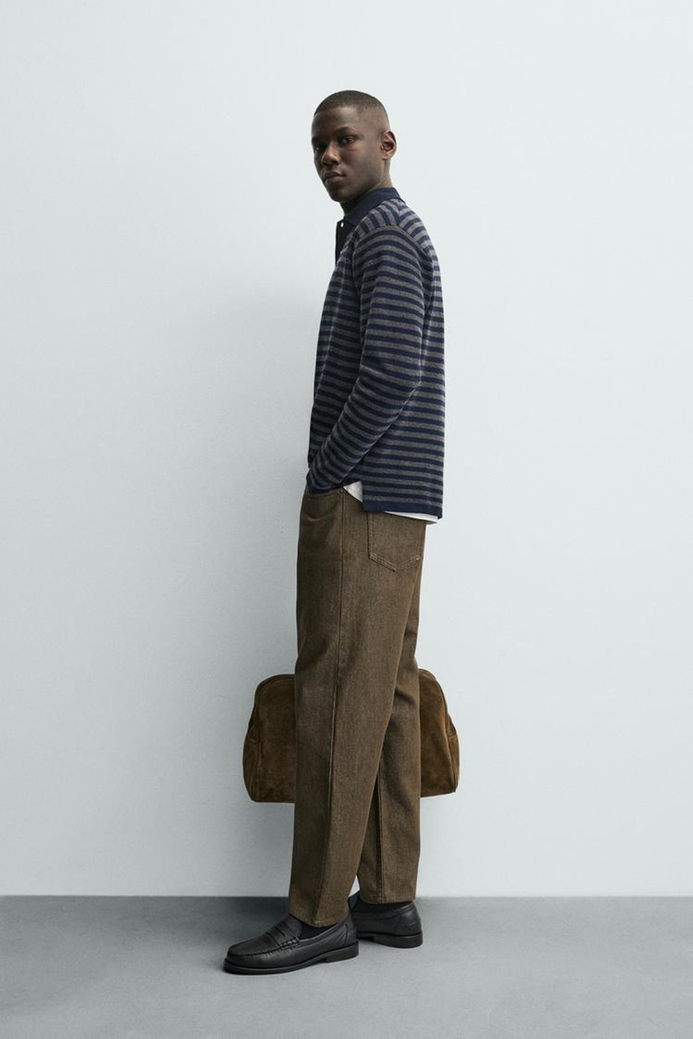 ZARA МЯГКОЕ ТРИКОТАЖНОЕ ПОЛО, СЕРЫЙ/СИНИЙ