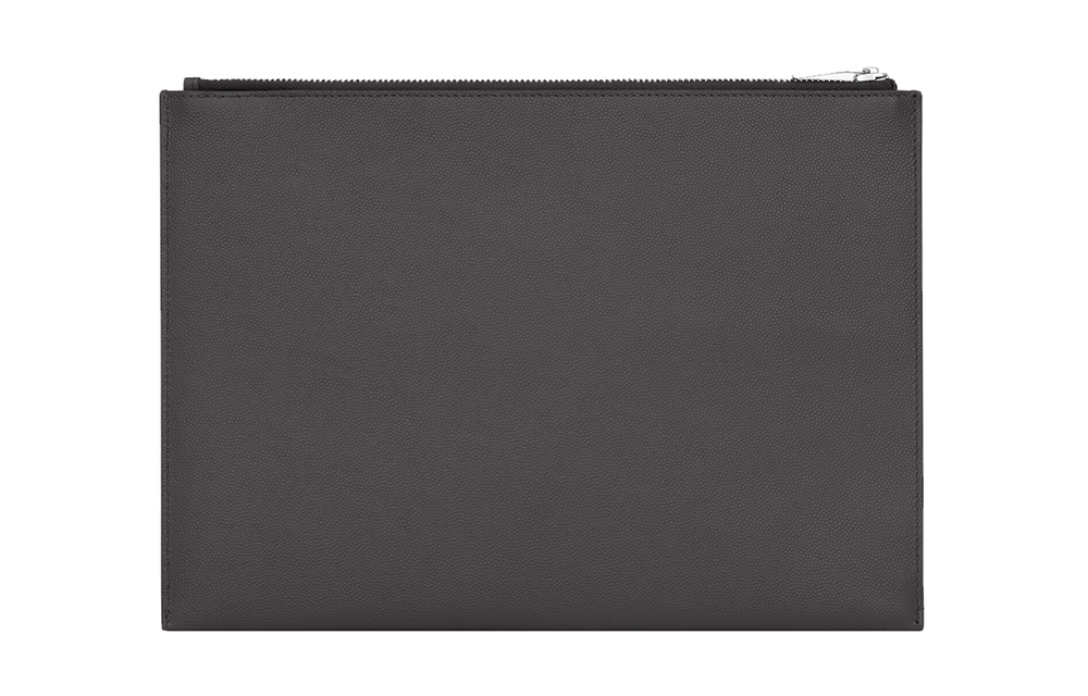 SAINT LAURENT Leather Tablet Bag Clutch Men"s Gray White