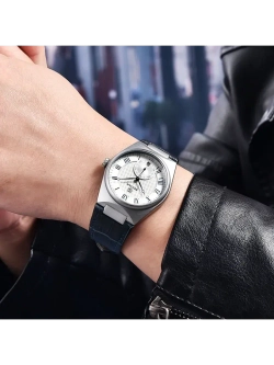Часы наручные кварцевые BENYAR на кожаном ремешке, серебристый/синий W9880-01