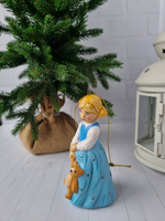 Девочка с мишкой ёлочная игрушка из фарфора