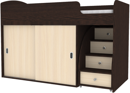 Кровать-чердак КарИВи Малыш Купе Венге  Дуб Молочный