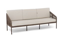 "Канны" диван 3-местный плетеный из роупа, каркас алюминий коричневый (RAL8016) муар, роуп коричневый круглый, ткань бежевая 035