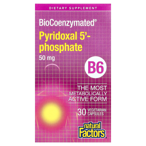 Natural Factors, BioCoenzymated®, B6, пиридоксаль 5'-фосфат, 50 мг, 30 вегетарианских капсул
