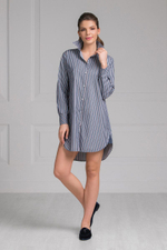 Хлопчатобумажная сорочка-рубашка в тонкую полоску (Размер: XS) (Цвет: серый)