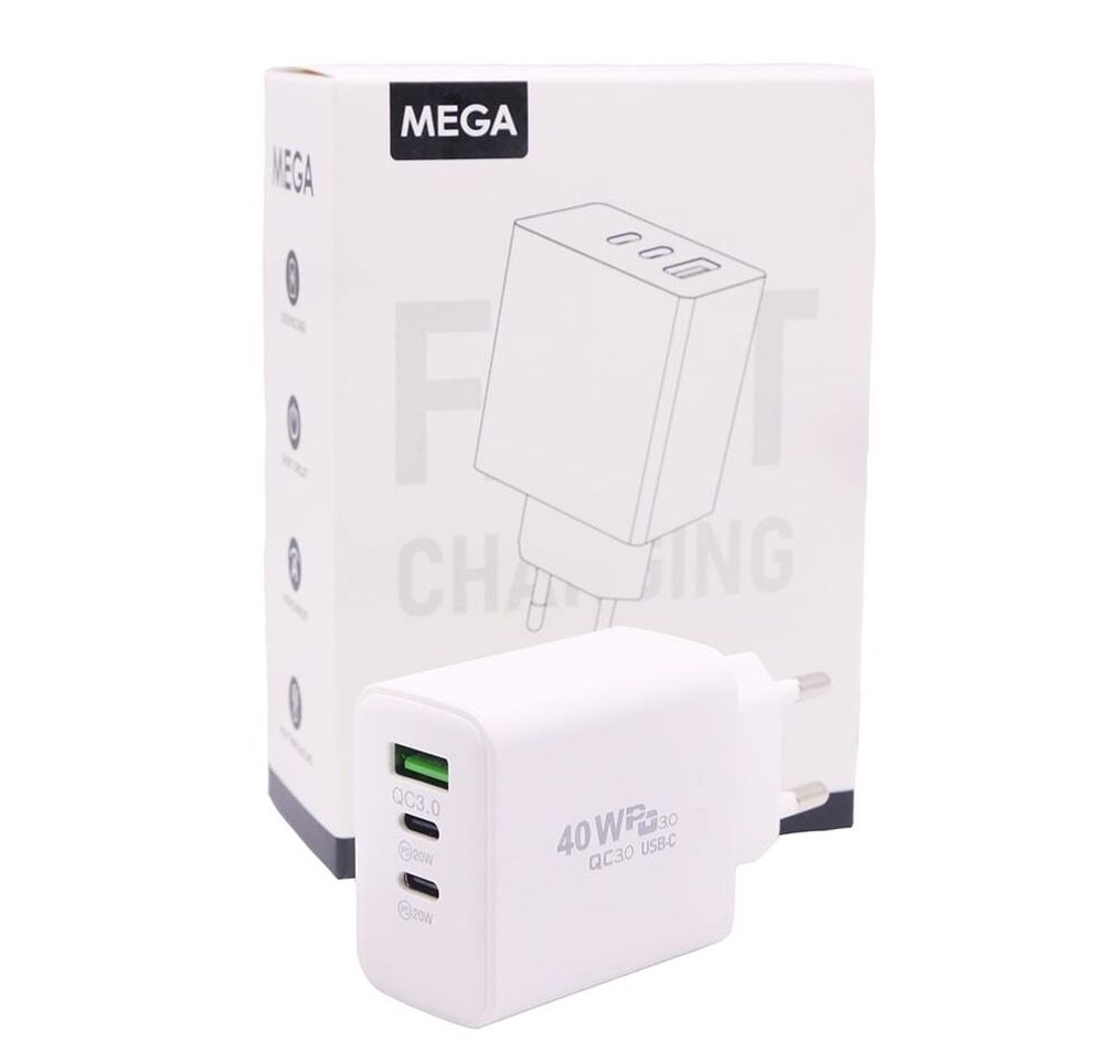 Сетевой адаптер питания MEGA 2C+A 40W (белый)