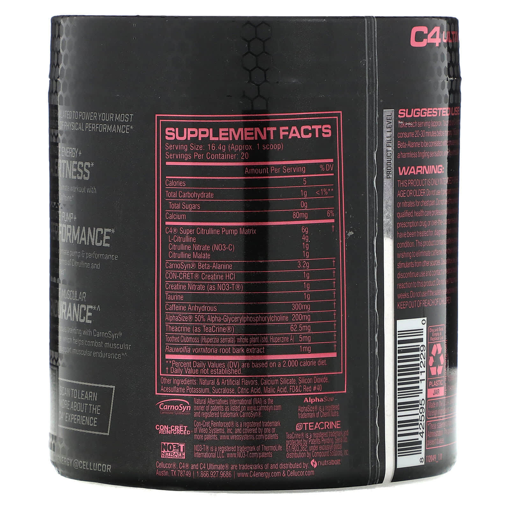 C4 / Cellucor, C4 Ultimate Pre-Workout Performance, предтренировочный комплекс, клубника и арбуз, 340 г (11,99 унции)